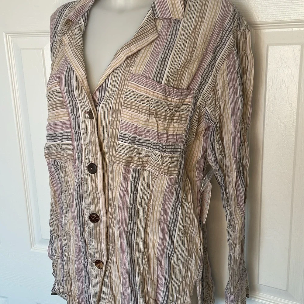 FREE PEOPLE PURPLE NIGHT LONG SLEEVE BLOUSE SHIRT TOP MULTI-COLORS SIZE …